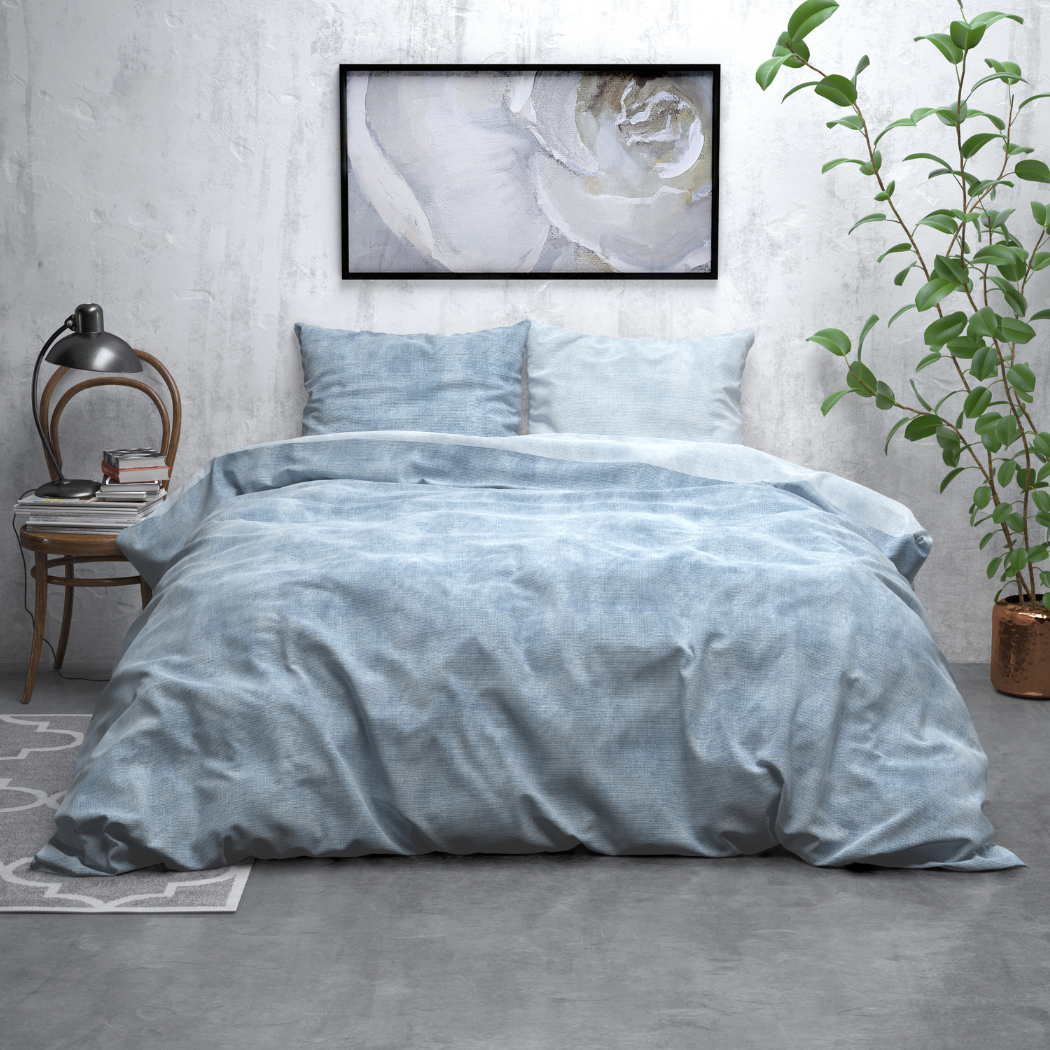 Slaapkamer Uitstraling met Flanel Twin Washed Blauw Set