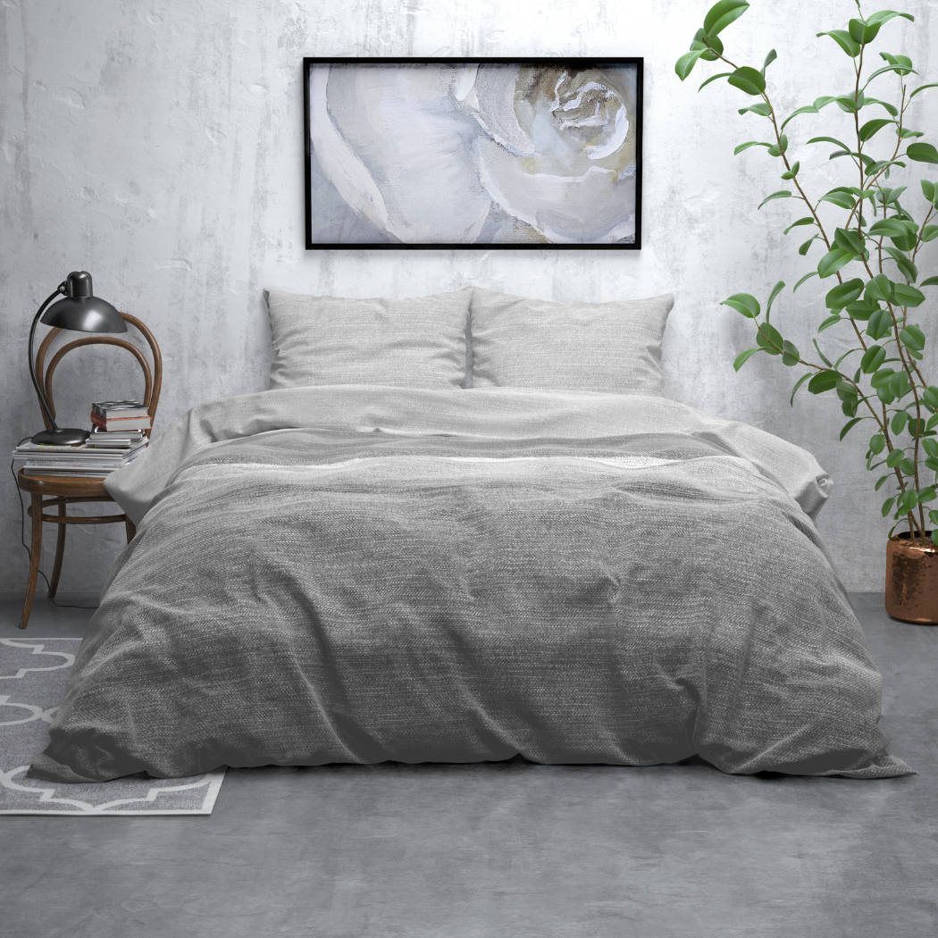 Modern Bed met Stone Stripe Grijs Flanel Overtrek
